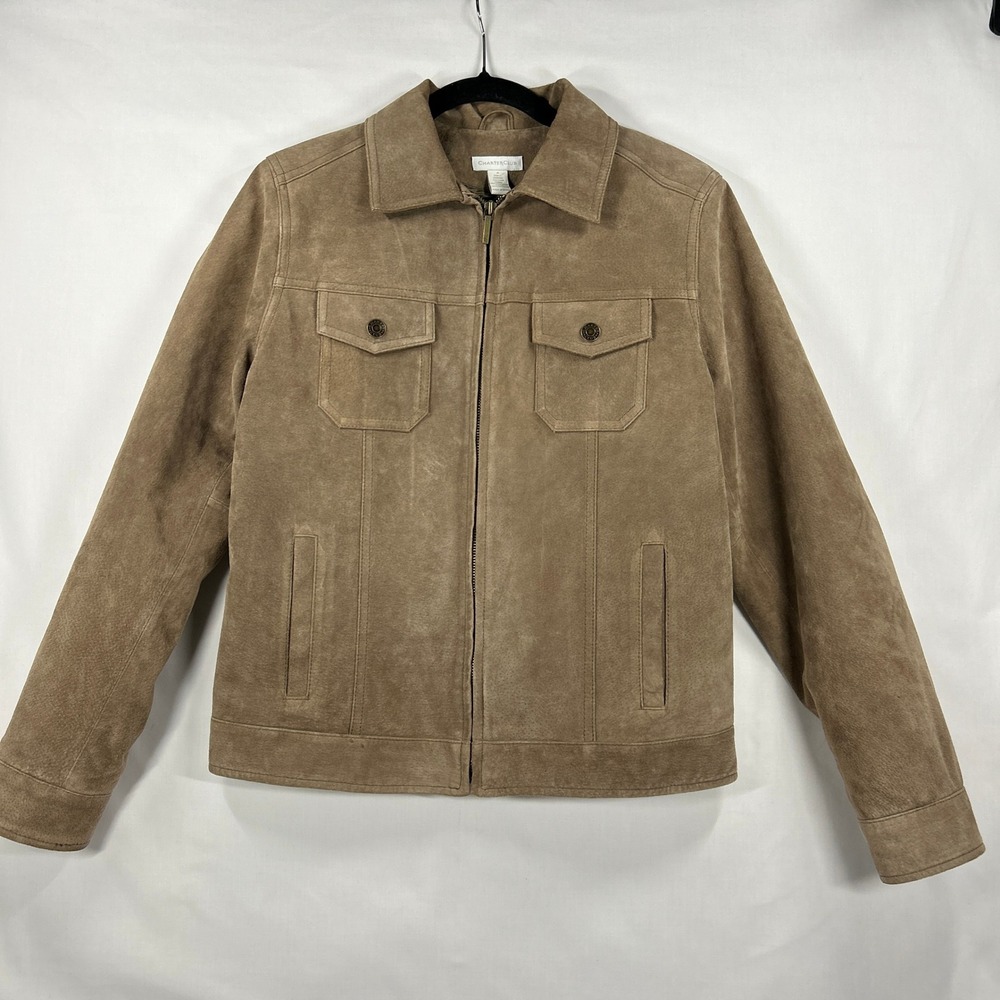 Vintage Y2K Charter Club Tan Brown Genuine Suede Leather Jacket Size M